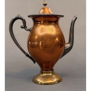 Vtg SHERIDAN Silver on Copper Coffee Pot Teapot Footed Ornate Handle Patina